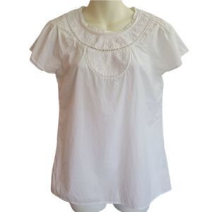 Banana Republic White Embroidered Eyelet Neck Short Sleeve Popover Blouse XS
